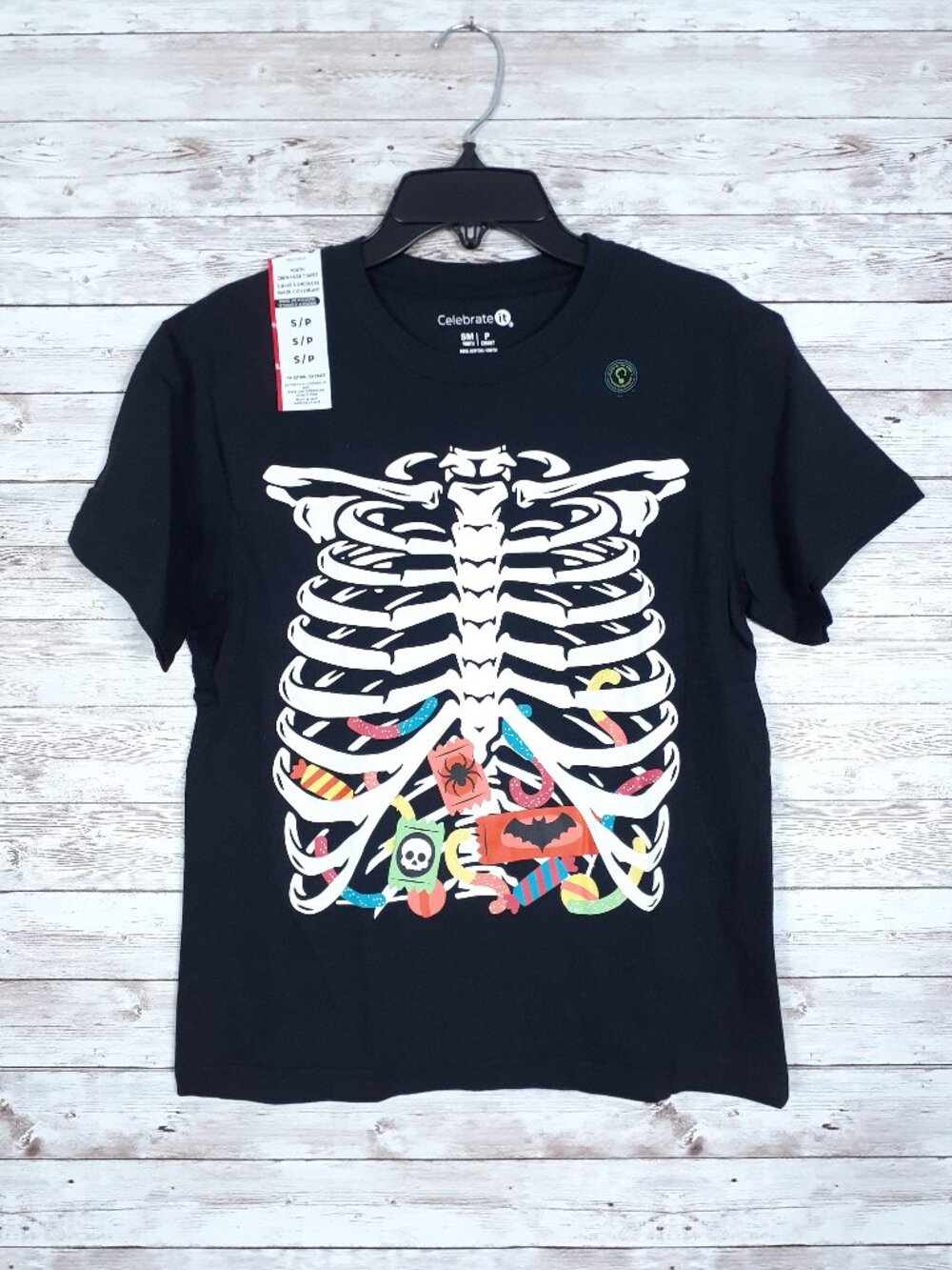 Halloween Youth T Shirt S Kids Tee Skeleton Candy Glow in the Dark 971A - Picture 1 of 3